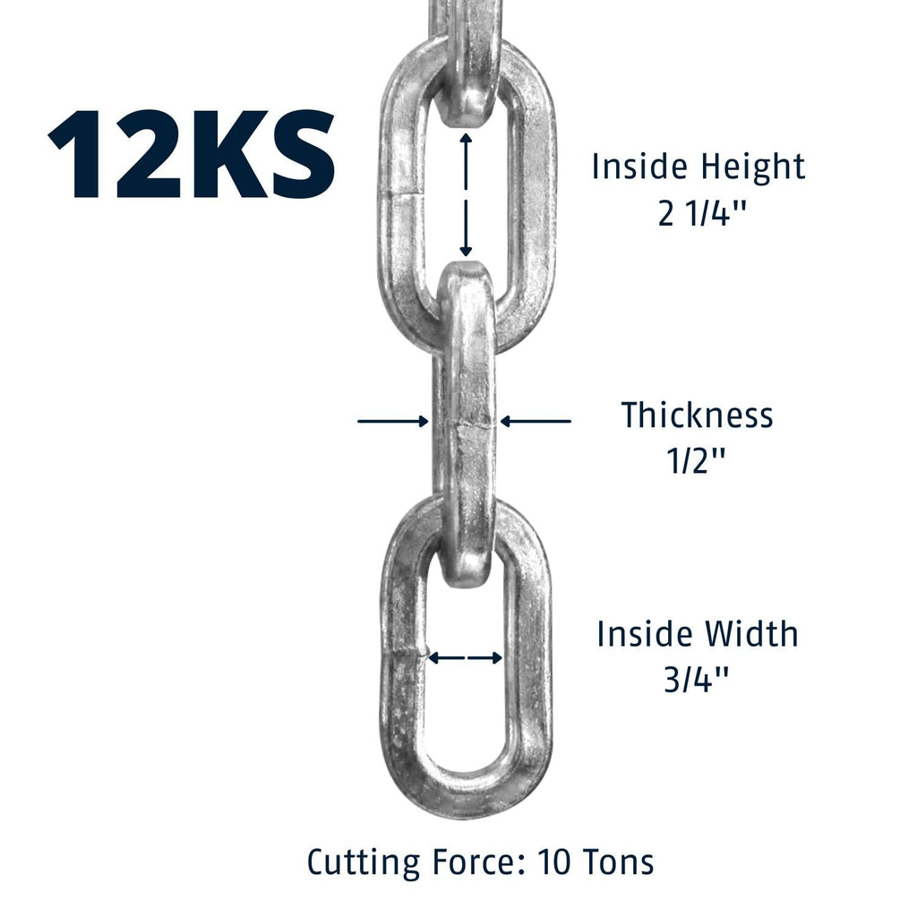 Abus Hardened Steel 12Ks 2 Foot 1/2'' Thick Square Security Chain For Bikes, Containers, Trailers, Atv'S, Motorcycles And Person