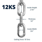 Abus Hardened Steel 12Ks 2 Foot 1/2'' Thick Square Security Chain For Bikes, Containers, Trailers, Atv'S, Motorcycles And Person