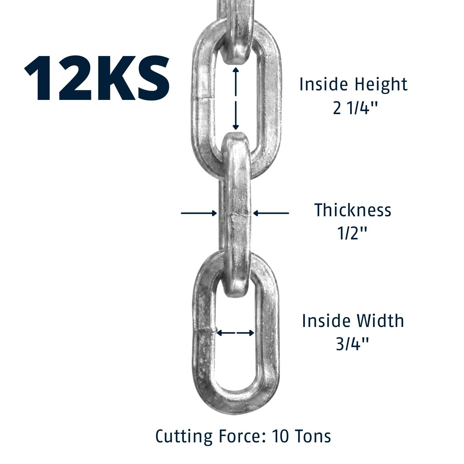 Abus Hardened Steel 12Ks 2 Foot 1/2'' Thick Square Security Chain For Bikes, Containers, Trailers, Atv'S, Motorcycles And Person