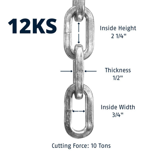 Abus Hardened Steel 12Ks 2 Foot 1/2'' Thick Square Security Chain For Bikes, Containers, Trailers, Atv'S, Motorcycles And Person