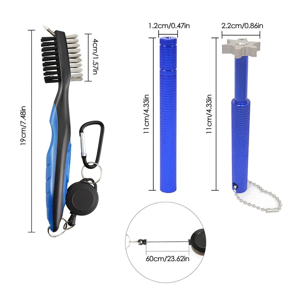 Vipmoon Golf Clean Tool Sets, Retractable Golf Club Brush And 2 Golf Club Groove Sharpener For U & V-Grooves, Portable Golf Brus
