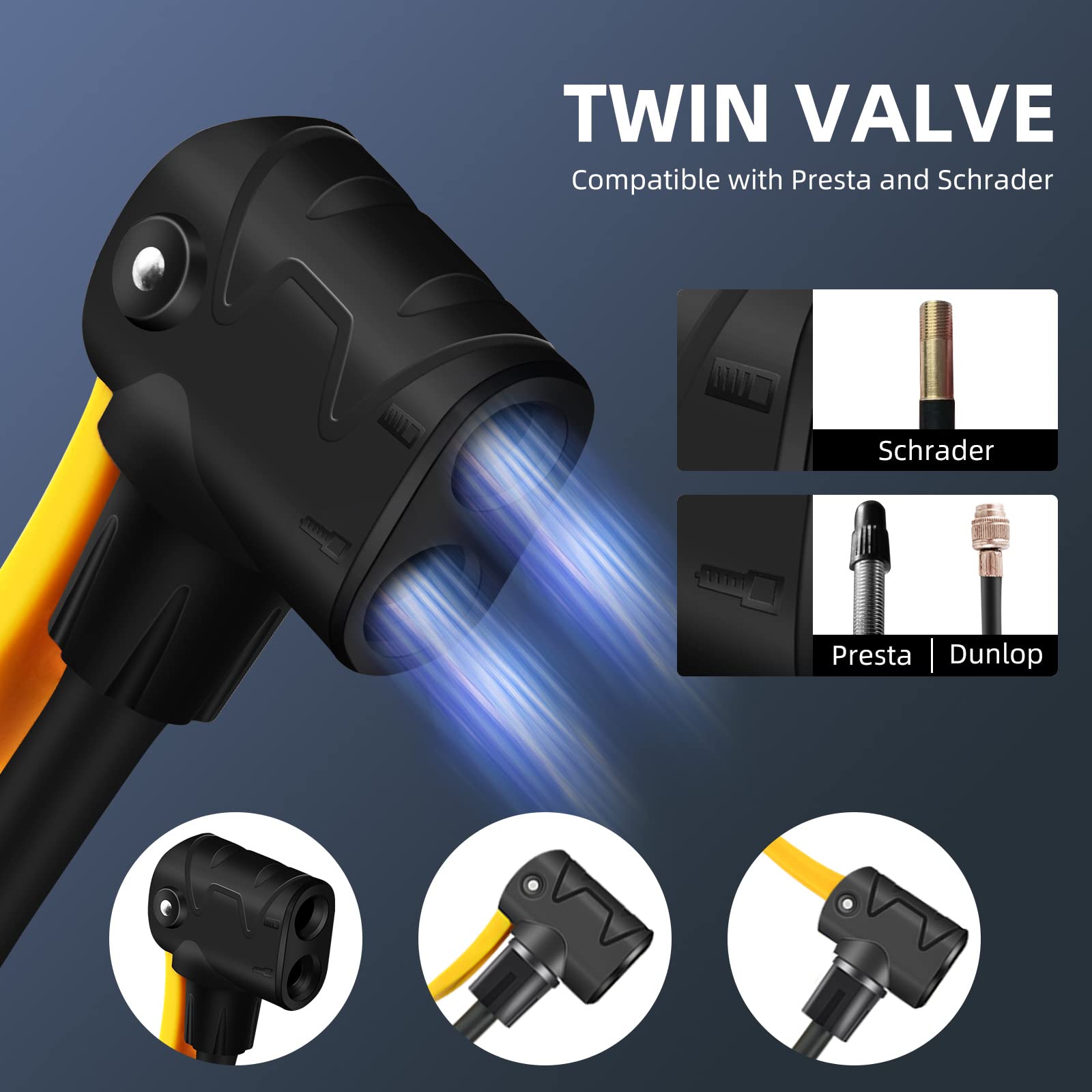 Toolitin Bike Pump Portable Floor Bicycle Tires Air Pumps With Presta And Schrader,Multifunctional Ball Needle, For Mountain And
