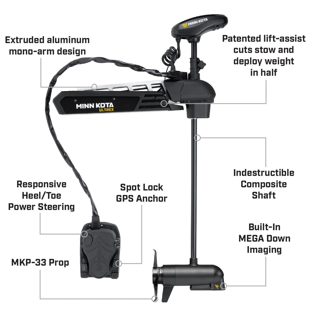 Minn Kota 1368881 Ultrex Freshwater Cable & Electric-Steer Bow-Mount Motor With Mega Down Imaging, Digital Maximizer & I-Pilot L