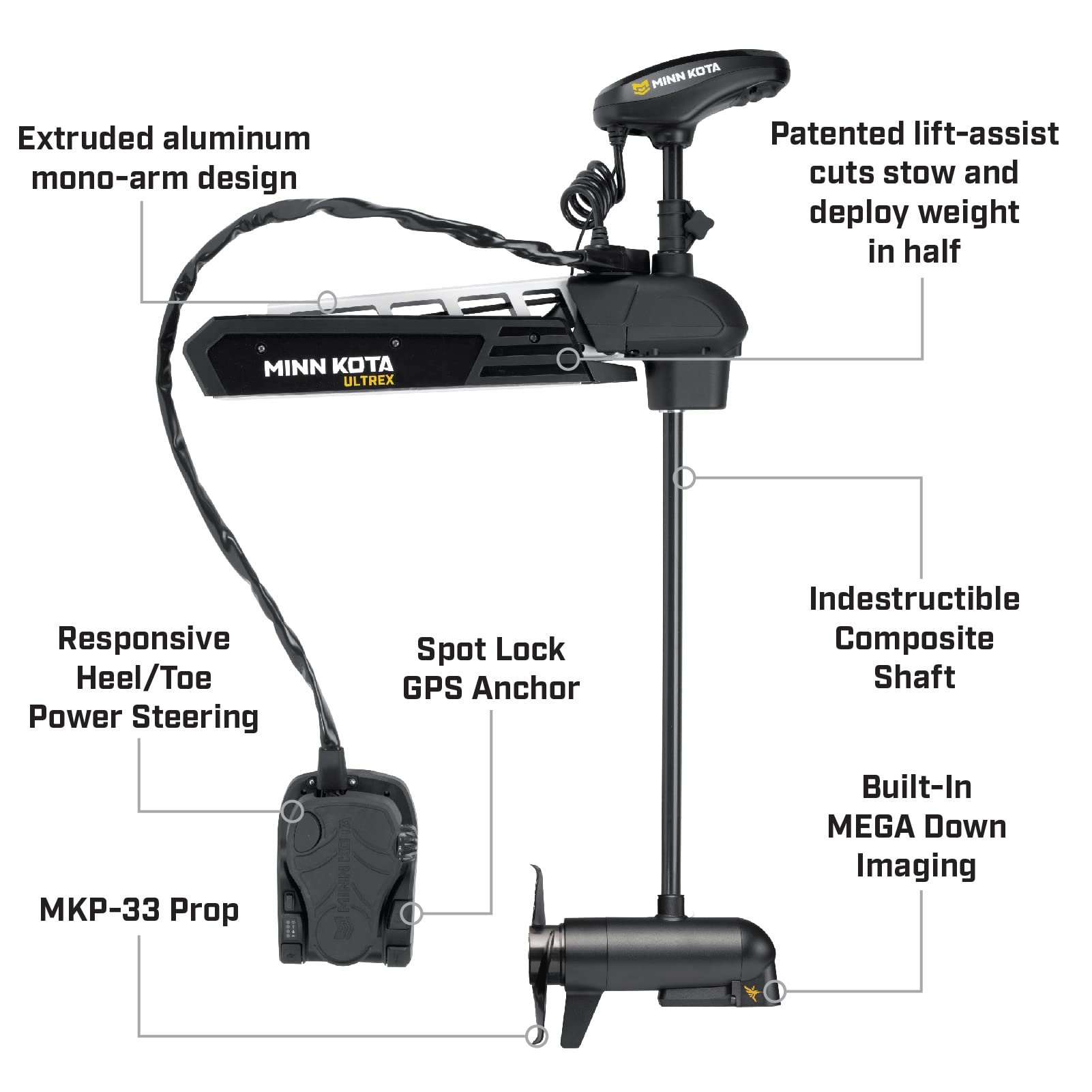 Minn Kota 1368881 Ultrex Freshwater Cable & Electric-Steer Bow-Mount Motor With Mega Down Imaging, Digital Maximizer & I-Pilot L