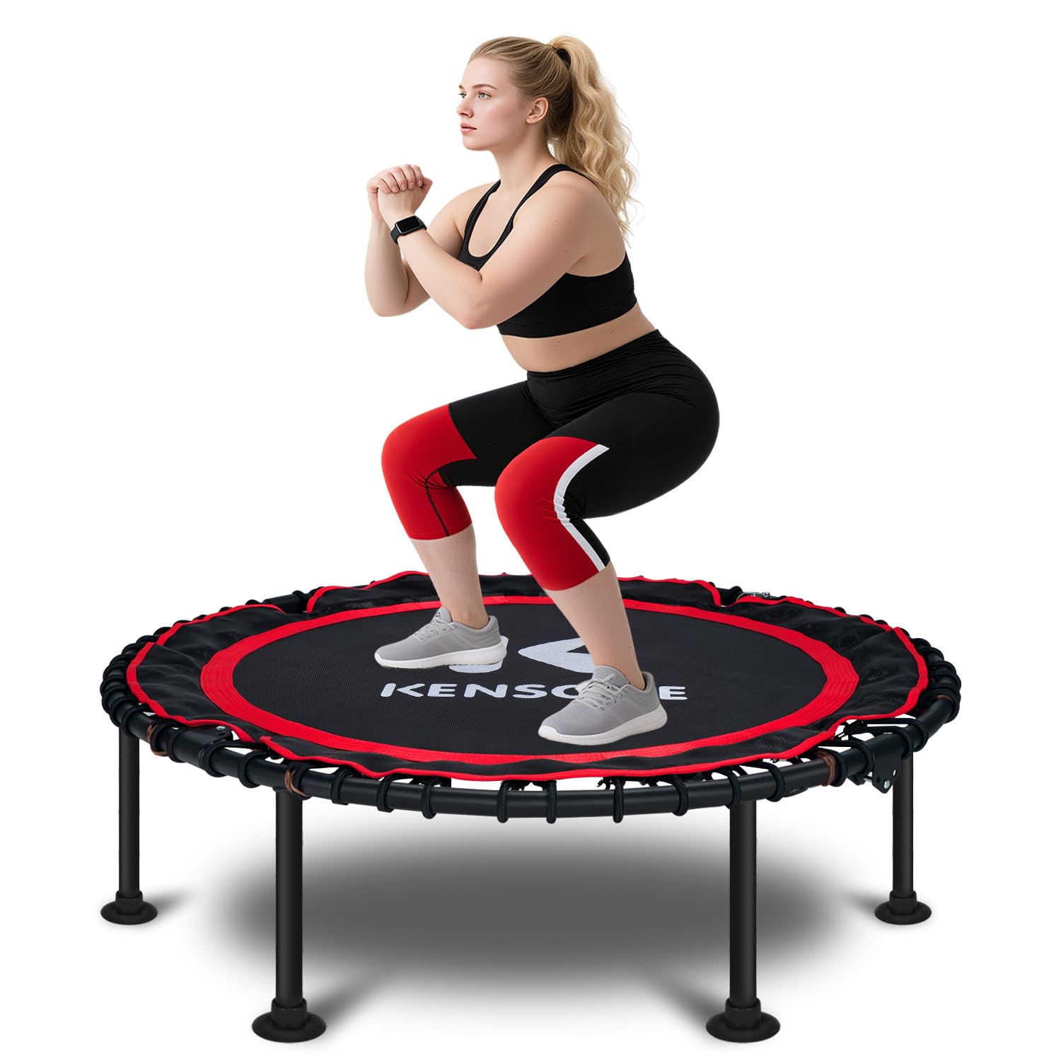 K KENSONE 40  Foldable Rebounder Trampoline for Adults with Bungee, 450 LBS Quiet Indoor Mini Trampoline for Adults Fitness, Gym