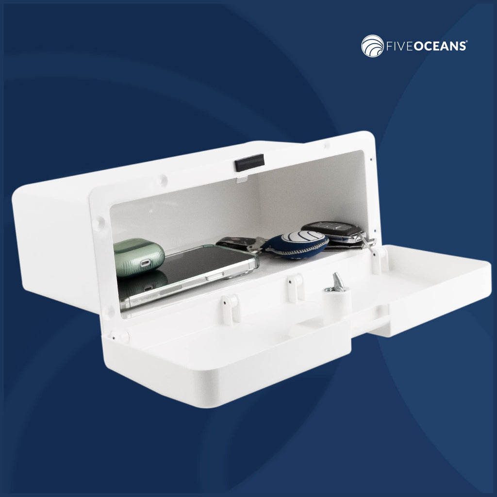 Five Oceans Boat Glove Box, Lockable With 2 Keys, High-Impact And Uv-Resistant White Abs Palstic - Fo2894