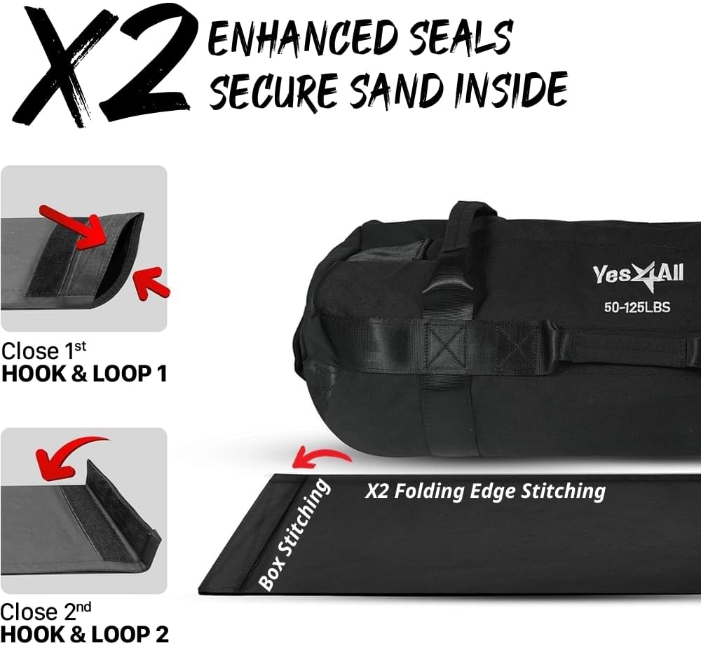 Yes4All Sandbag Weights/Weighted Bags - Sandbags For Fitness, Conditioning With Adjustable Weights (Black - L)