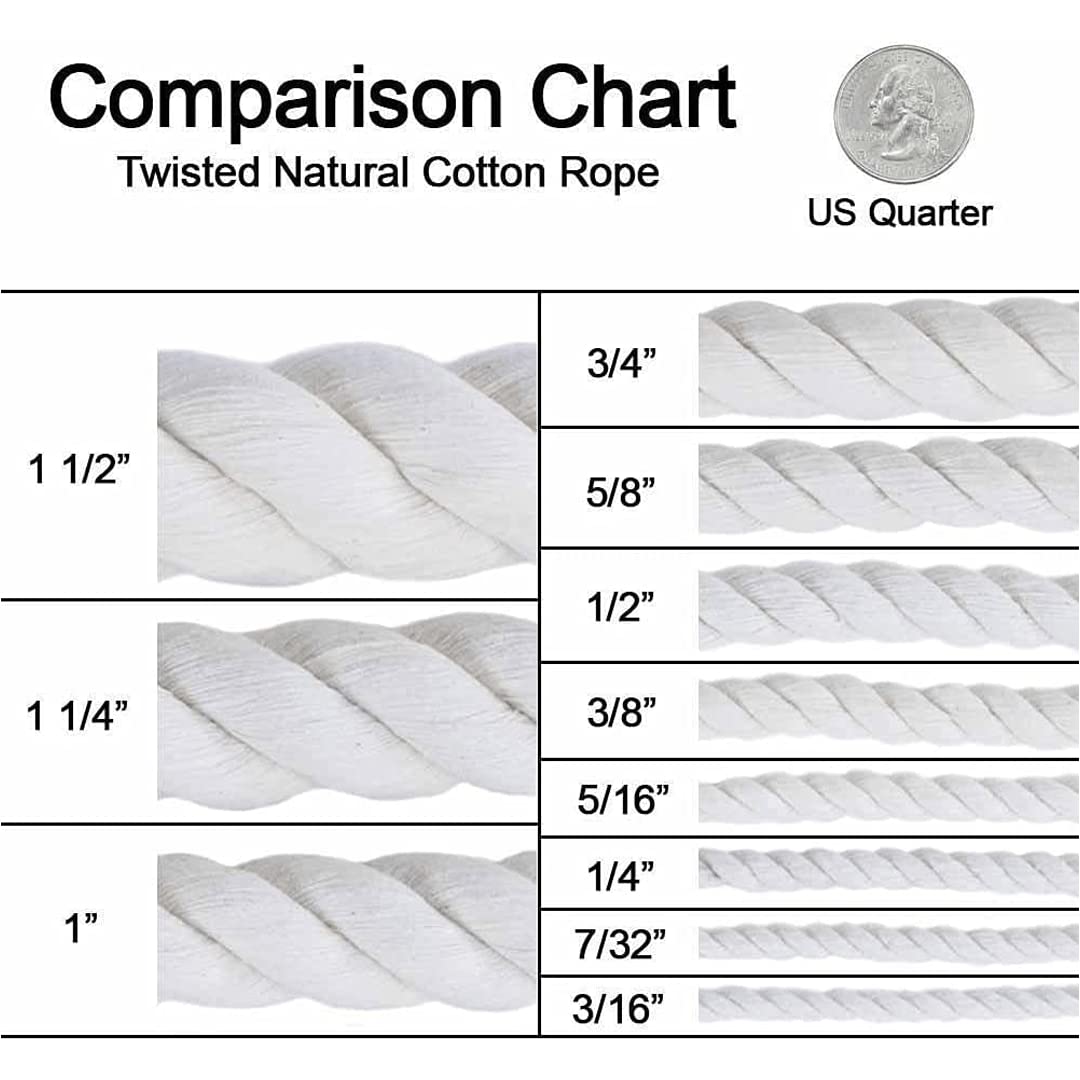 Sgt Knots Twisted 100% Cotton Rope For Diy Projects, Crafts, Commercial, Agricultural - High Strength, Low Stretch, Natural (1''