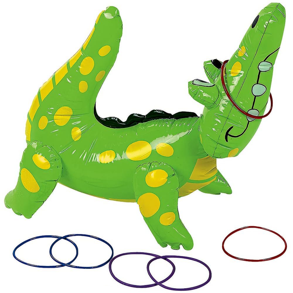 Fun Express Inflatable Alligator Ring Toss Game (Includes 6 Rings) Party Games and Activities for Kids