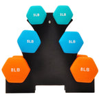 Signature Fitness Set Of 2 Neoprene Dumbbell Hand Weights, Anti-Slip, Anti-Roll, Hex Shape Colorful (Set With Rack: 32-Pound, 3