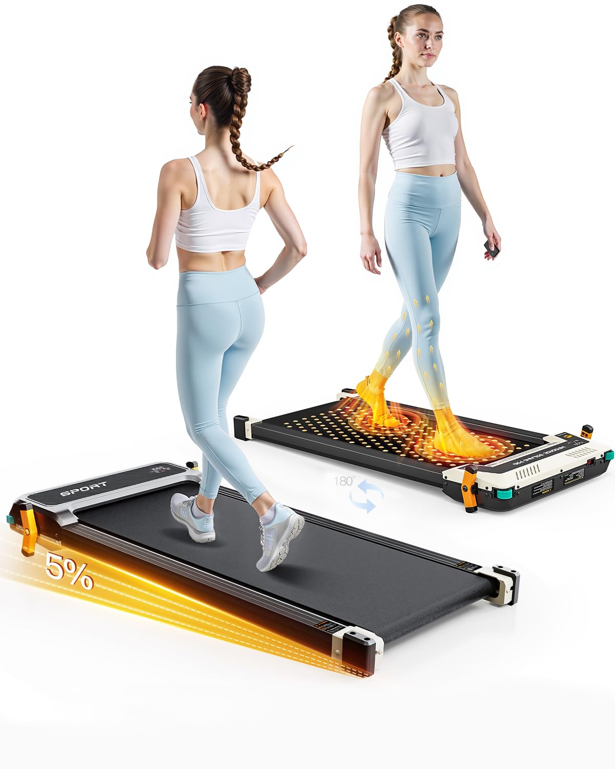 Akluer Walking Pad With Incline - Dual-Sided 2 In 1 Under Desk Treadmill With Shiatsu Foot Massager, 330Lbs Walking Pad Treadmil