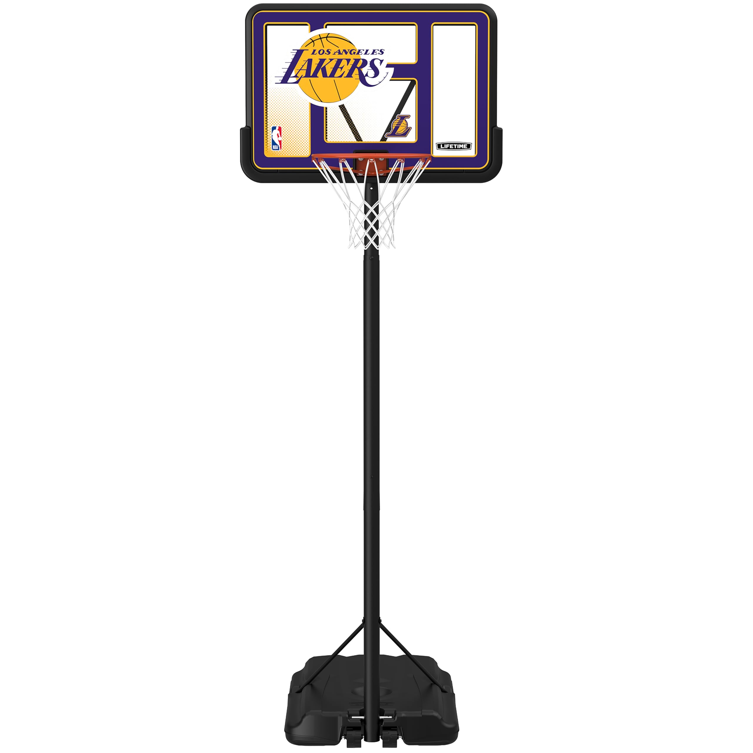 Lifetime NBA Los Angeles Lakers Portable Basketball Hoop, Adjustable Height 7.5-10 Ft, 44 Inch Shatterproof Fusion Backboard, Ba