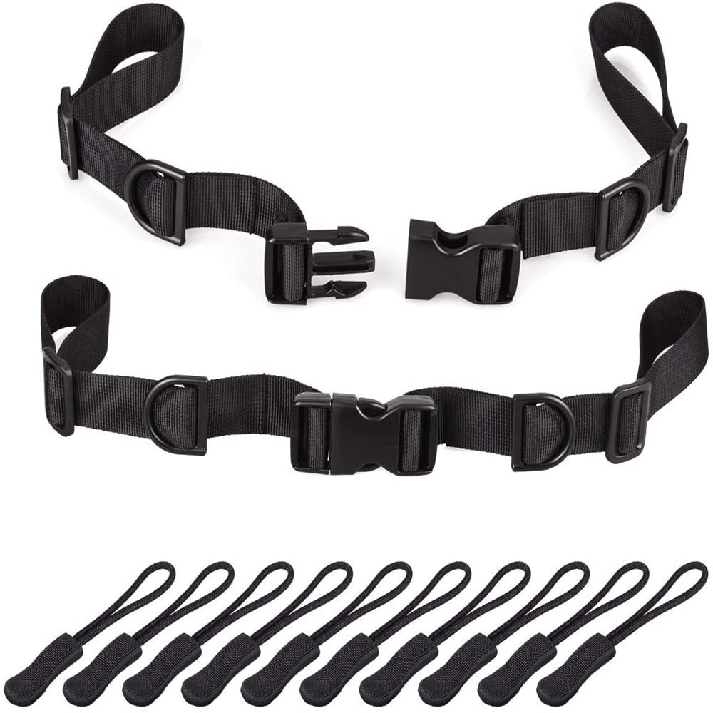 Oziral Backpack Chest Strap [2 Pack] Heavy Duty Adjustable Backpack Sternum Strap Chest Belt With 10 Pieces Zipper Pulls