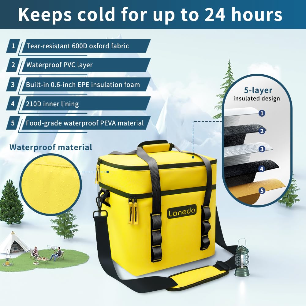 Lanedo Lunch Soft Cooler 20 Can, Soft Carrying Handle Insulated Bag Portable Ice Chest Box For Lunch, Beach, Drink, Beverage, Tr
