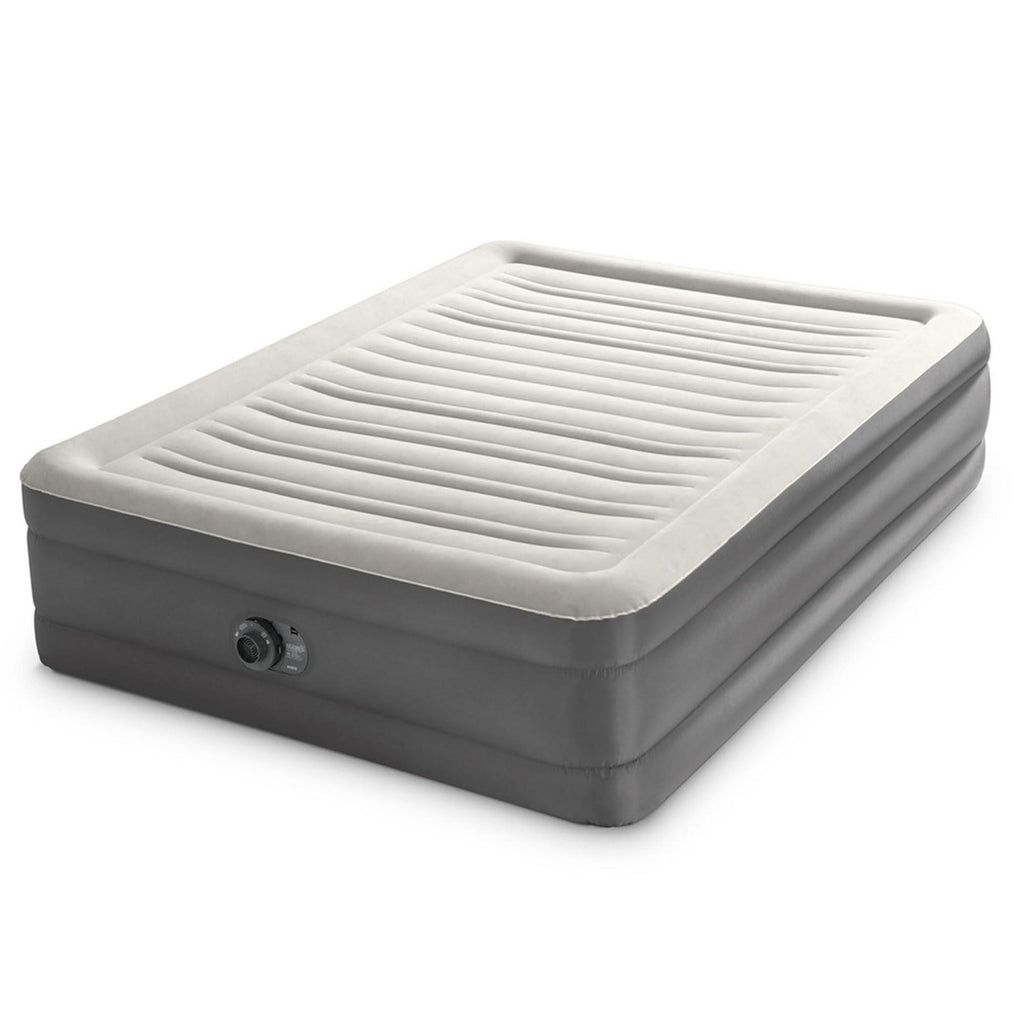 Intex 64095T Truaire Luxury Queen-Sized Air Mattress 18 Inch Tall Airbed With Built-In Air Pump And Carrying Storage Bag, Gray