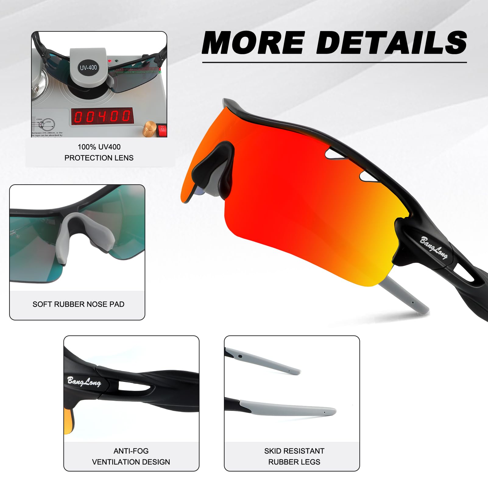 Polarized Sports Sunglasses For Men Women With 5 Interchangeable Lenes For Cycling Sunglasses Running Baseball Golf Softball Dri