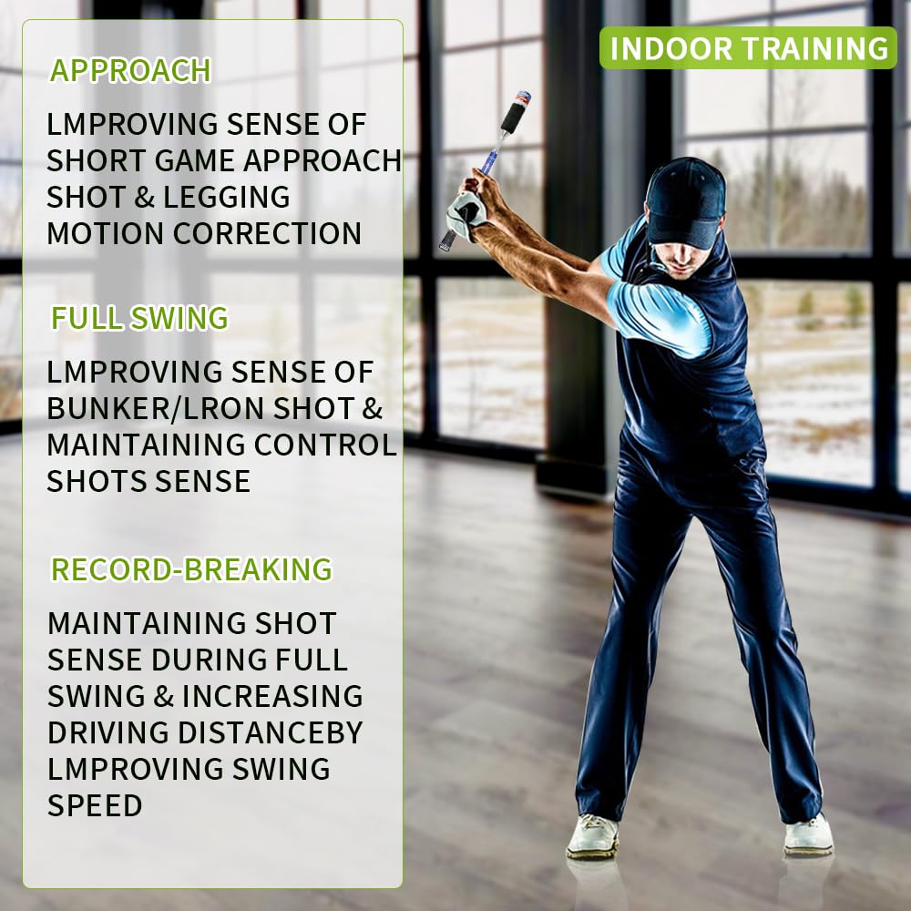 Wosofe Golf Swing Trainer Practice Training Aid Equipment Automatic Spring Retraction Anti-Slip Grip Speed Weight Configuration
