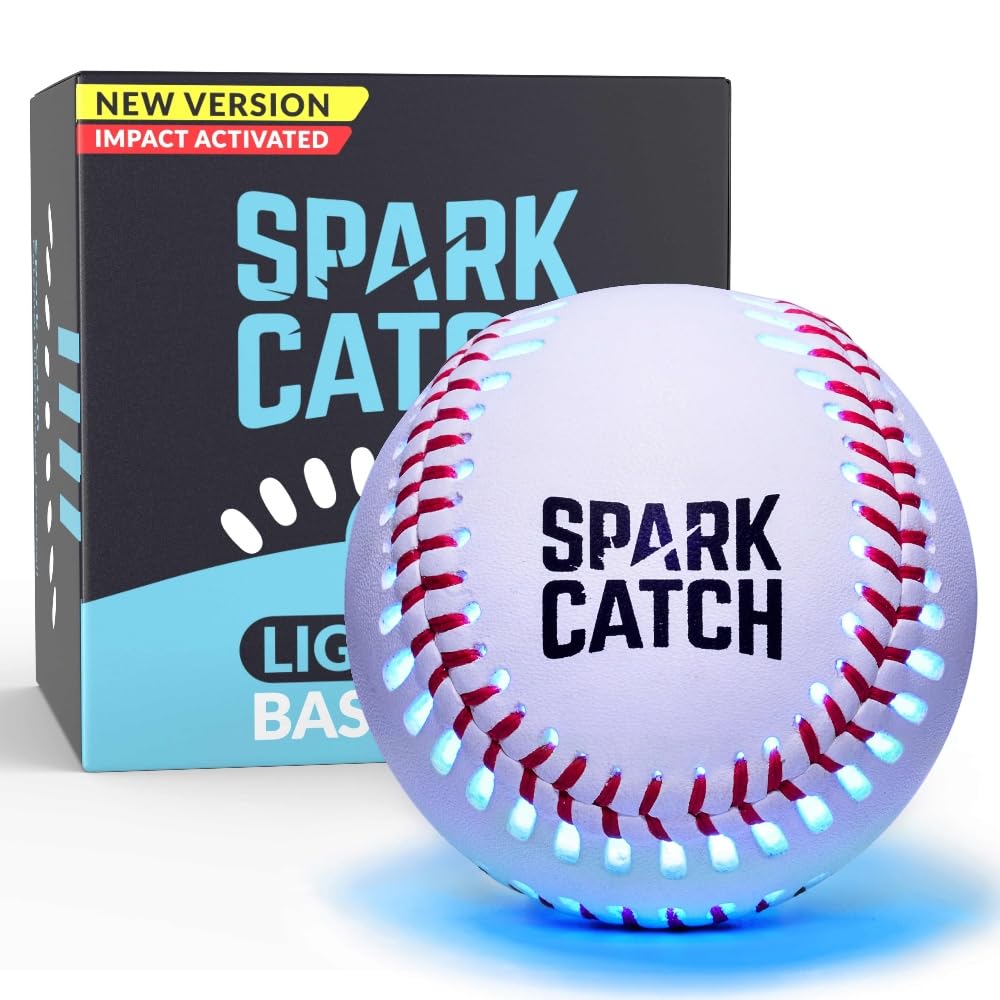 SPARK CATCH Light Up Baseball, Glow in The Dark for Boys, Girls, and Players, Official Size and Weight with Genuine Leather (Neo