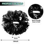 Lovecheer 2Pcs Pom Poms Cheerleading Black Metallic Cheer Pom Poms With Baton Handle For Sports Team Spirit Party Cheering