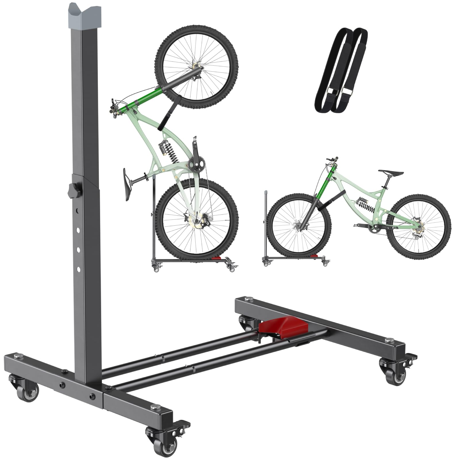 Fitense Bike Rack, Vertical Bike Stand With Swivel Casters, Horizontal Adjustable Height Bicycle Stand For Apartment, Bike Holde