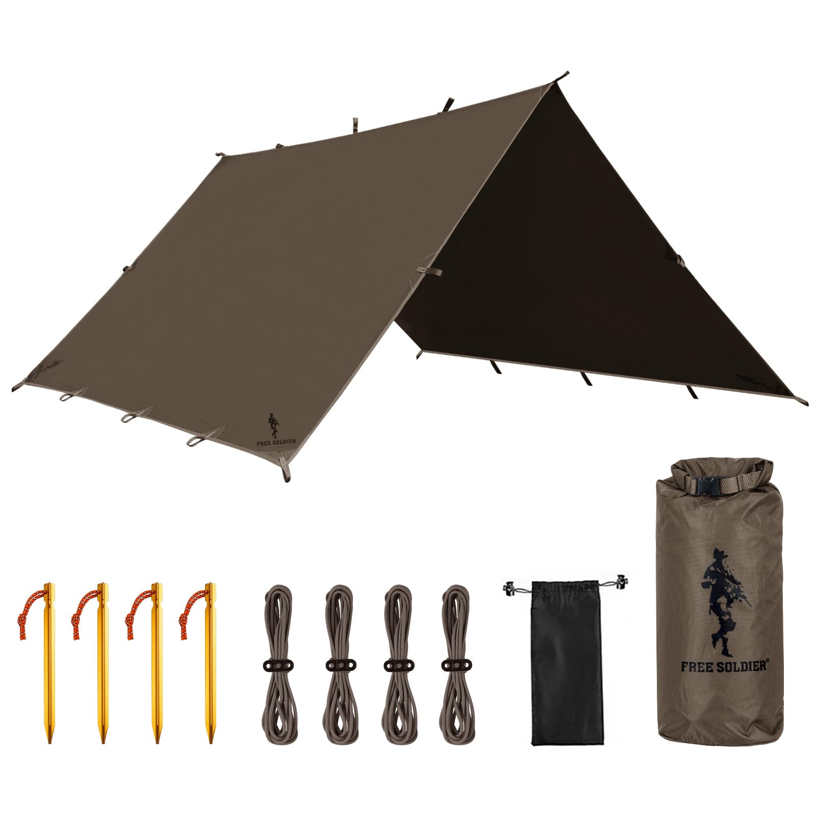 Free Soldier Camping Tarp Waterproof Portable Multifunctional Outdoor Traveling Awning Backpacking Shelter Rain Tarp (Taupe 10