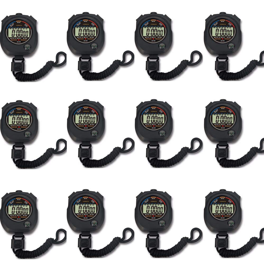12 Pack Multi-Function Electronic Digital Sport Stopwatch Timer, Large Display With Date Time And Alarm Function,Suitable For Sp