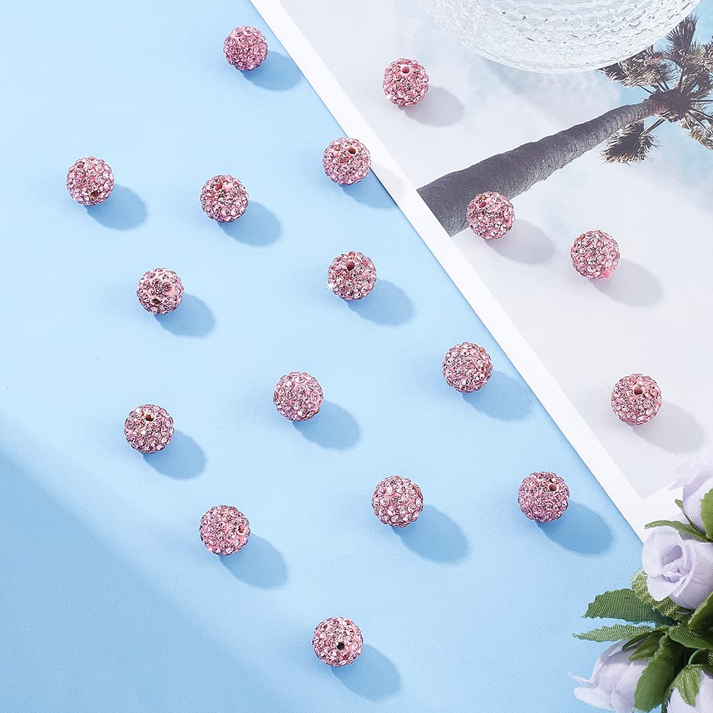 Ph Pandahall 10Mm Pink Rhinestones Beads 100Pcs Pave Disco Ball Clay Beads Polymer Clay Crystal Beads Round Craft Beads For Frie
