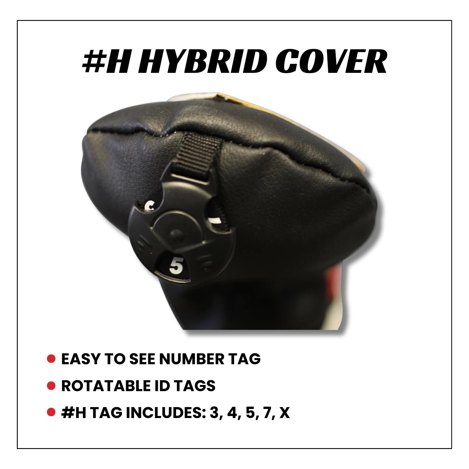 Majek Retro Golf Headcover Black Red And White Vintage Leather Style Hybrid Head Cover Classic Look, Wheel Tag Includes Numbers