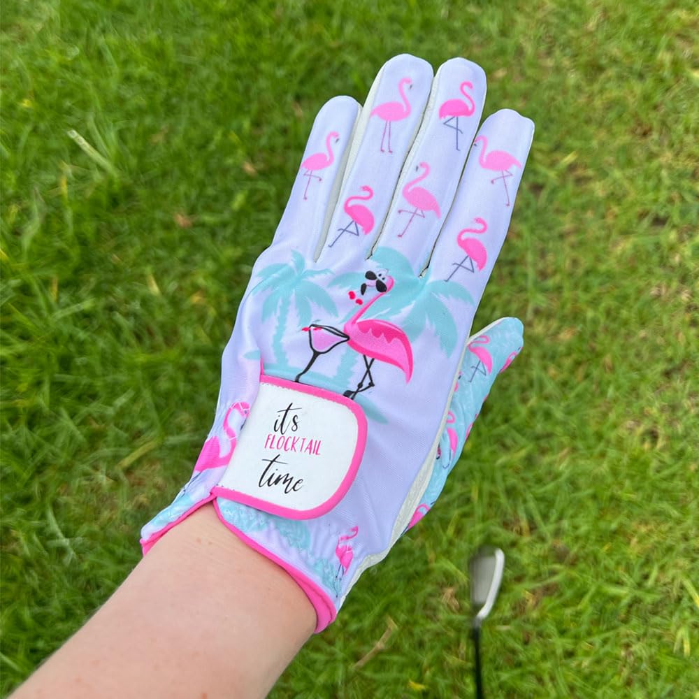 Giggle Golf Women'S Golf Glove (Medium, Worn On Right Hand, Flamingos)