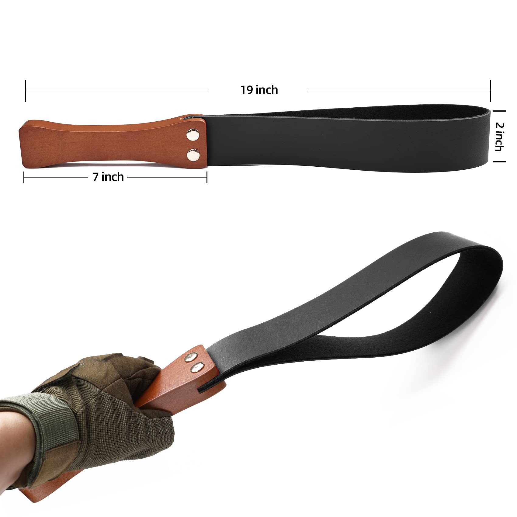 Barpot Leather Paddle With Anti-Slip Wooden Handle, Riding Crops For Horses, 19'' Equestrianism Crops (Black)