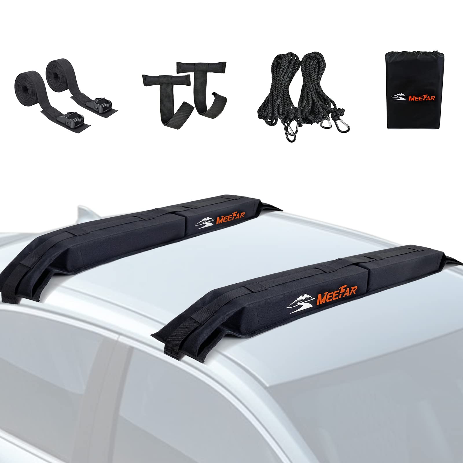 Meefar Universal Car Soft Roof Rack Pads Luggage Carrier System For Kayak Surfboard Sup Canoe Include 2 Heavy Duty Tie Down Stra