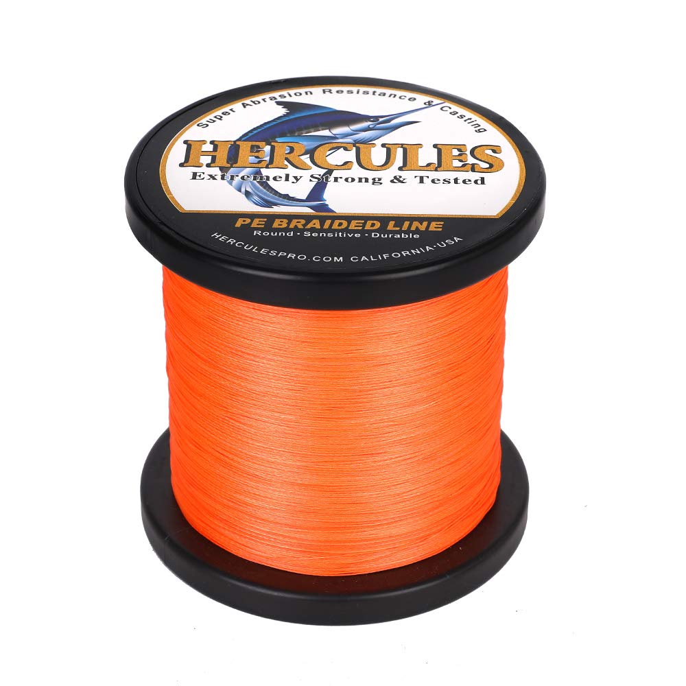 Hercules Braided Fishing Line 2000M 2187Yds 10Lbs-200Lbs Pe Superline 8 Strands (Orange 40Lb/18.1Kg 0.32Mm)