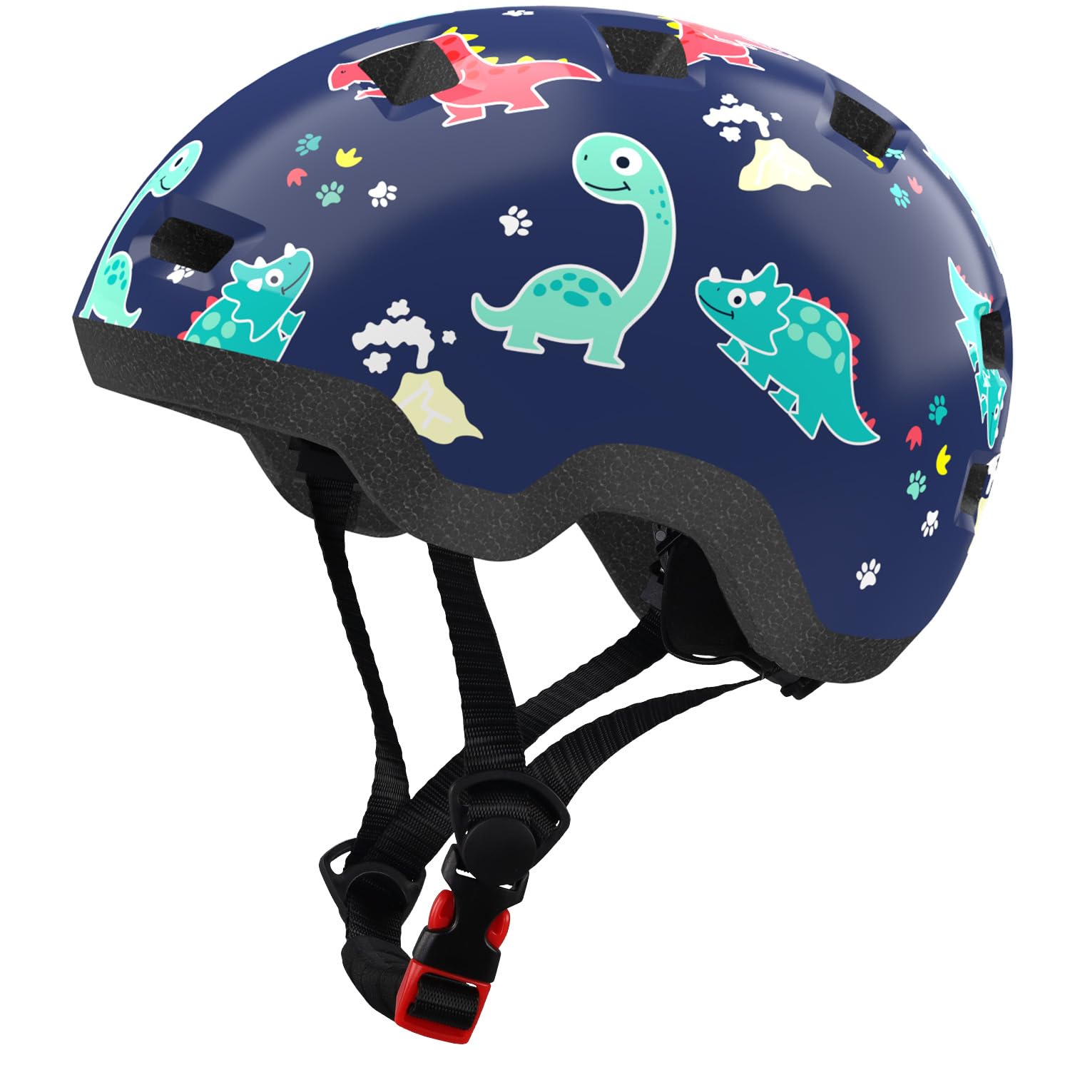 Toddler Bike Helmet 1-3 Years Old- with 12 Vents & Dual Liner (0.16+0.28) - Adjustable Dial Fit (45-51cm) (XS,Dinosaur)