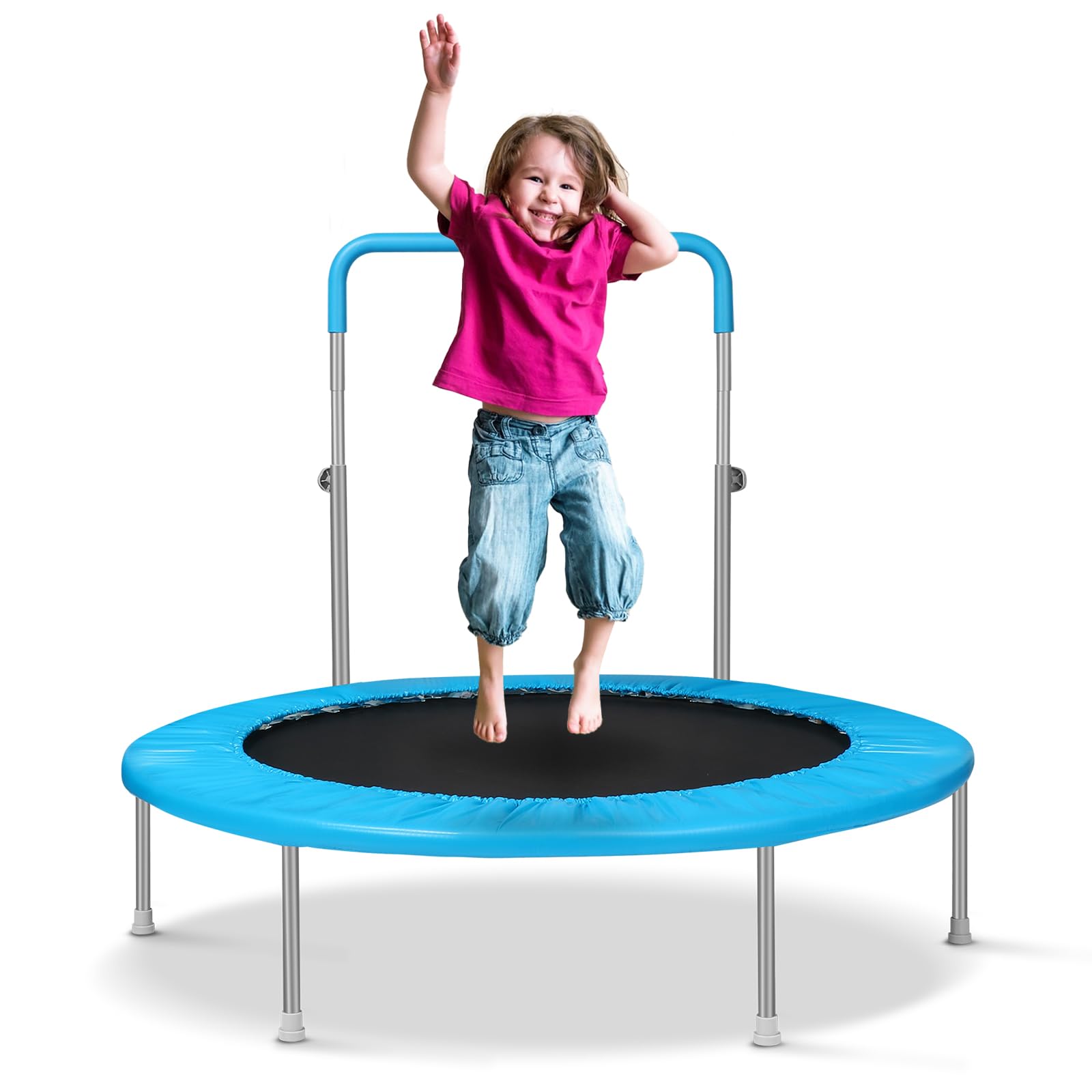 Lyromix 40 Inch Mini Trampoline for Kids and Adults, Indoor Toddler Rebounder Trampoline with Handle, Sky Blue