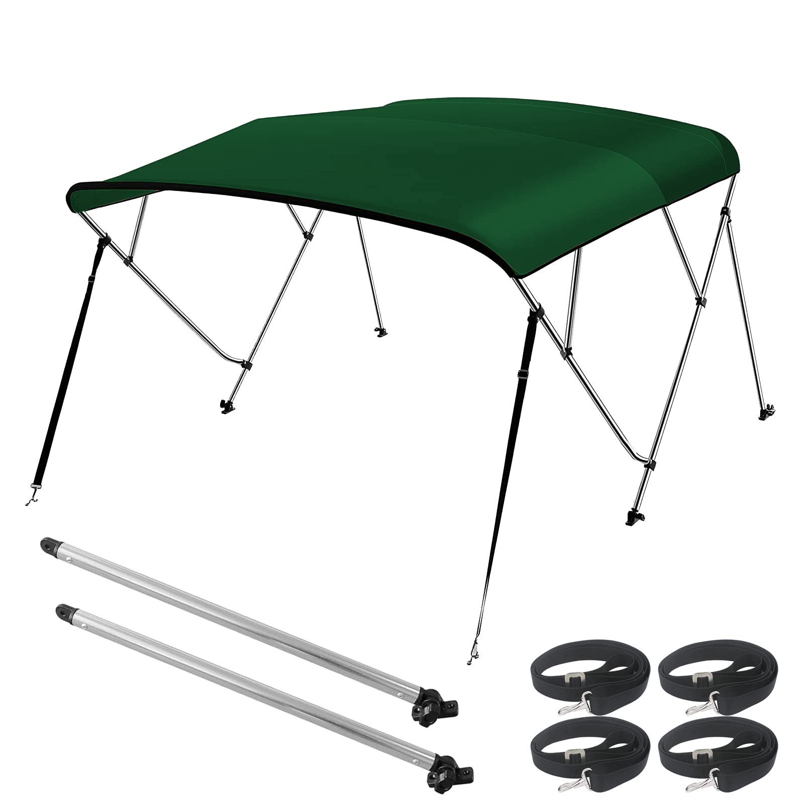 Seamander 4 Bow Marine Grade Polyester Boat Bimini Top, 600D Solution-Dyed Canvas, 4 Adjustable Nylon Straps, 2 Rear Support Pol