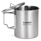 Lixada 750Ml Camping Cup Pot Cup Stainless Steel Water Cup Mug With Foldable Spoon For Outdoor Camping Hiking Backpacking