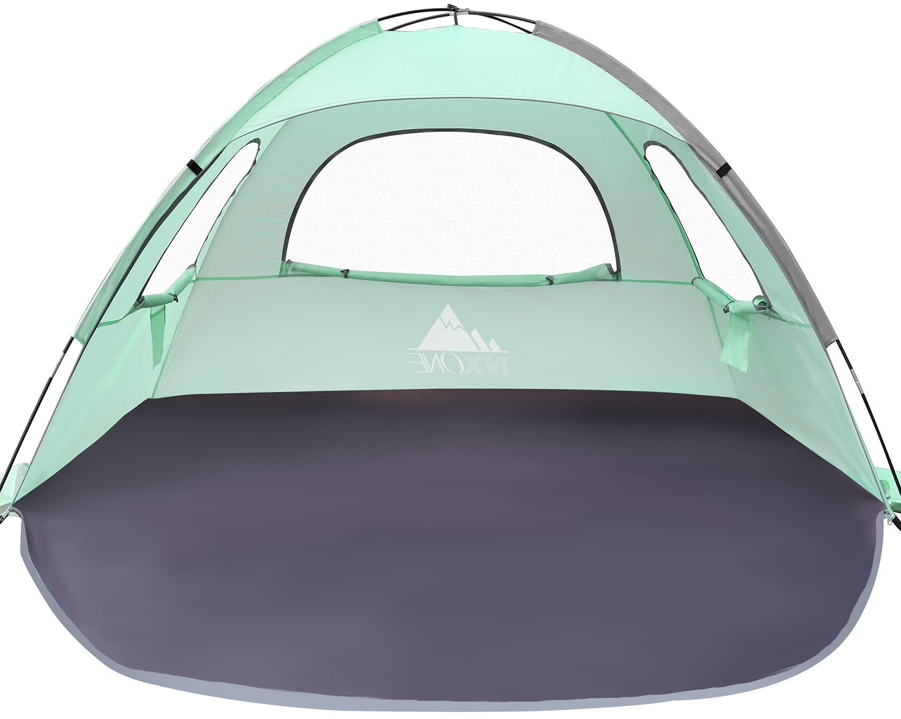 Nxone Beach Tent Sun Shade Shelter For 2-3 Person With Uv Protection, Extended Floor, 3 Mesh Roll Up Windows & 8.0Mm Fiberglass 