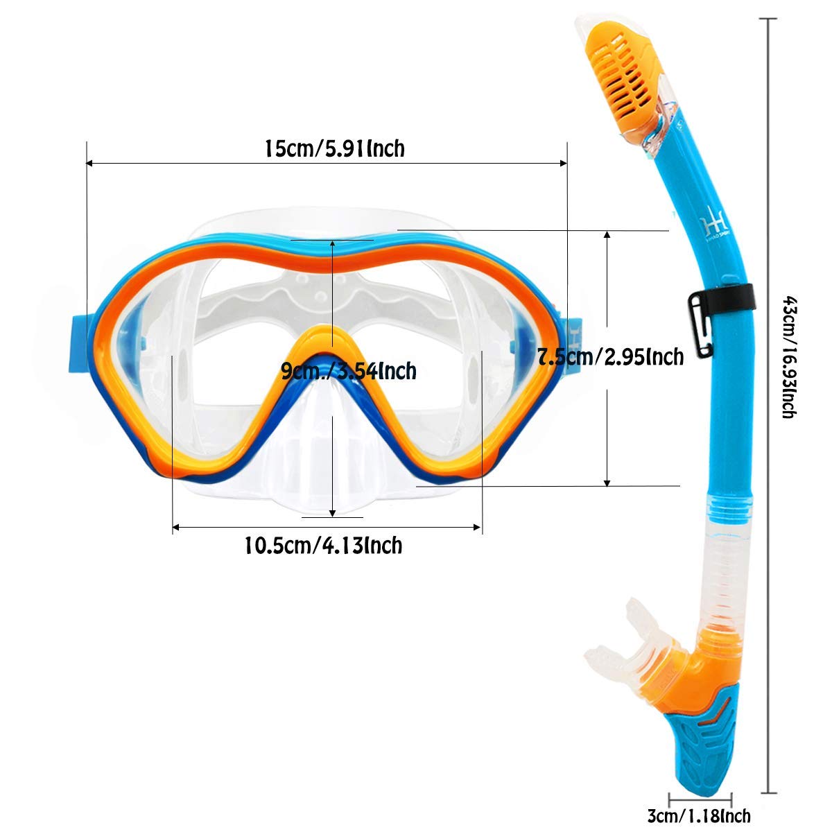 Kids Snorkeling Gear Dry Snorkel Hhao Sport Kids Snorkel Set Junior Anti Fog 180       Panoramic View, Swim Goggles With Nose Co