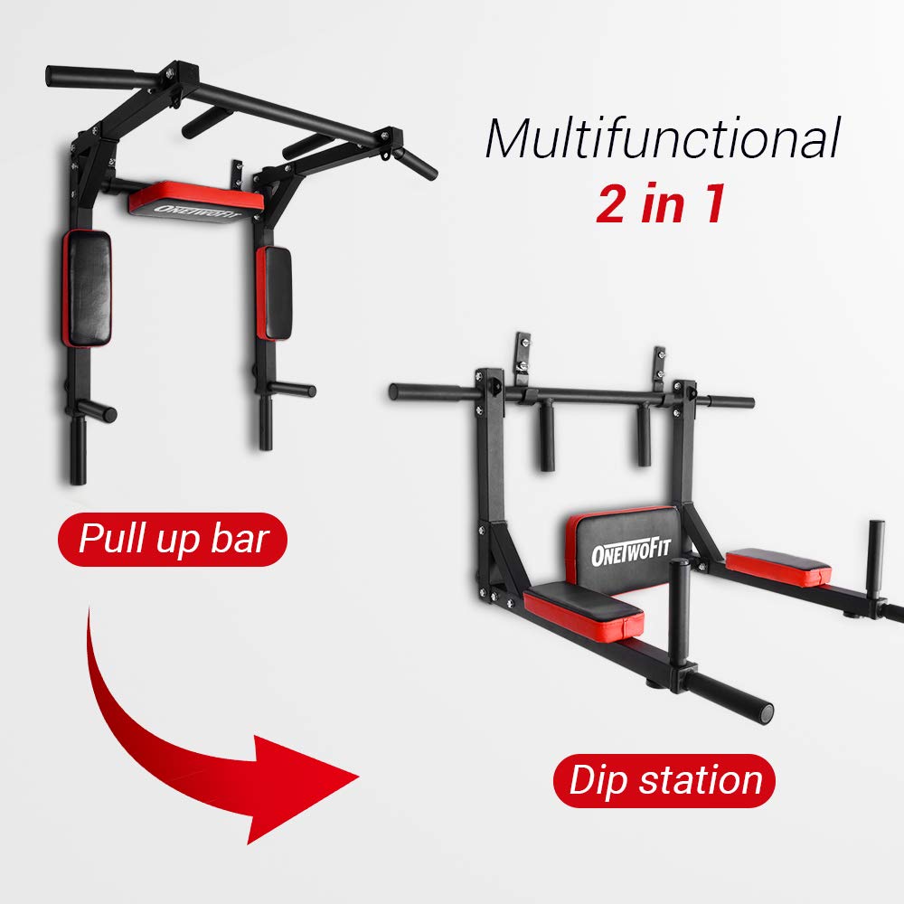 Onetwofit Multifunctional Wall Mounted Pull Up Bar Chin Up Bar Dip Station For Indoor Home Gym Workout, Power Tower Set Training