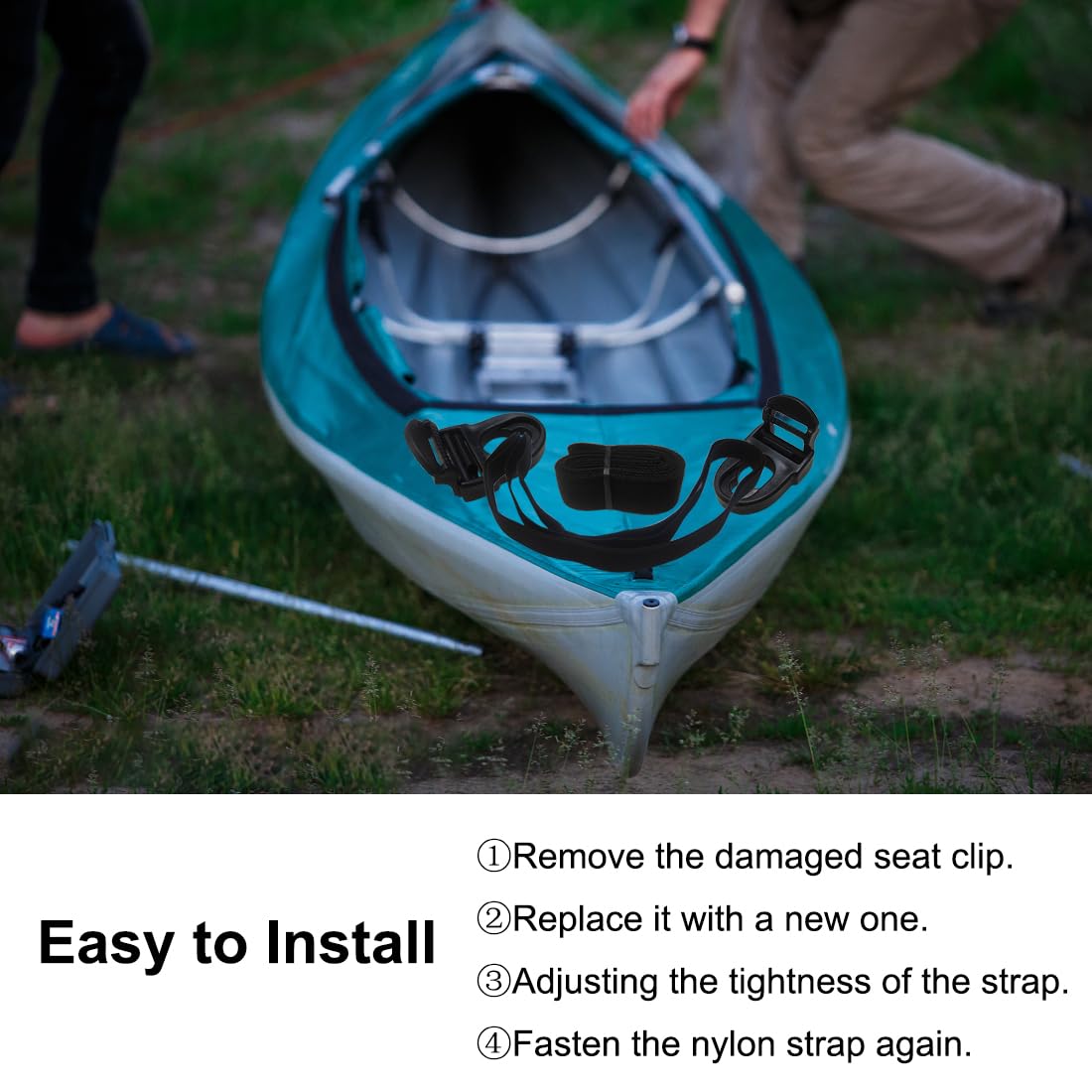 Kayak Seat Repair Kit (Clips+Hooks+Straps) Replacement Including Nylon Webbing Straps-65Inch, Compatible With Ocean Kayak, Lifet