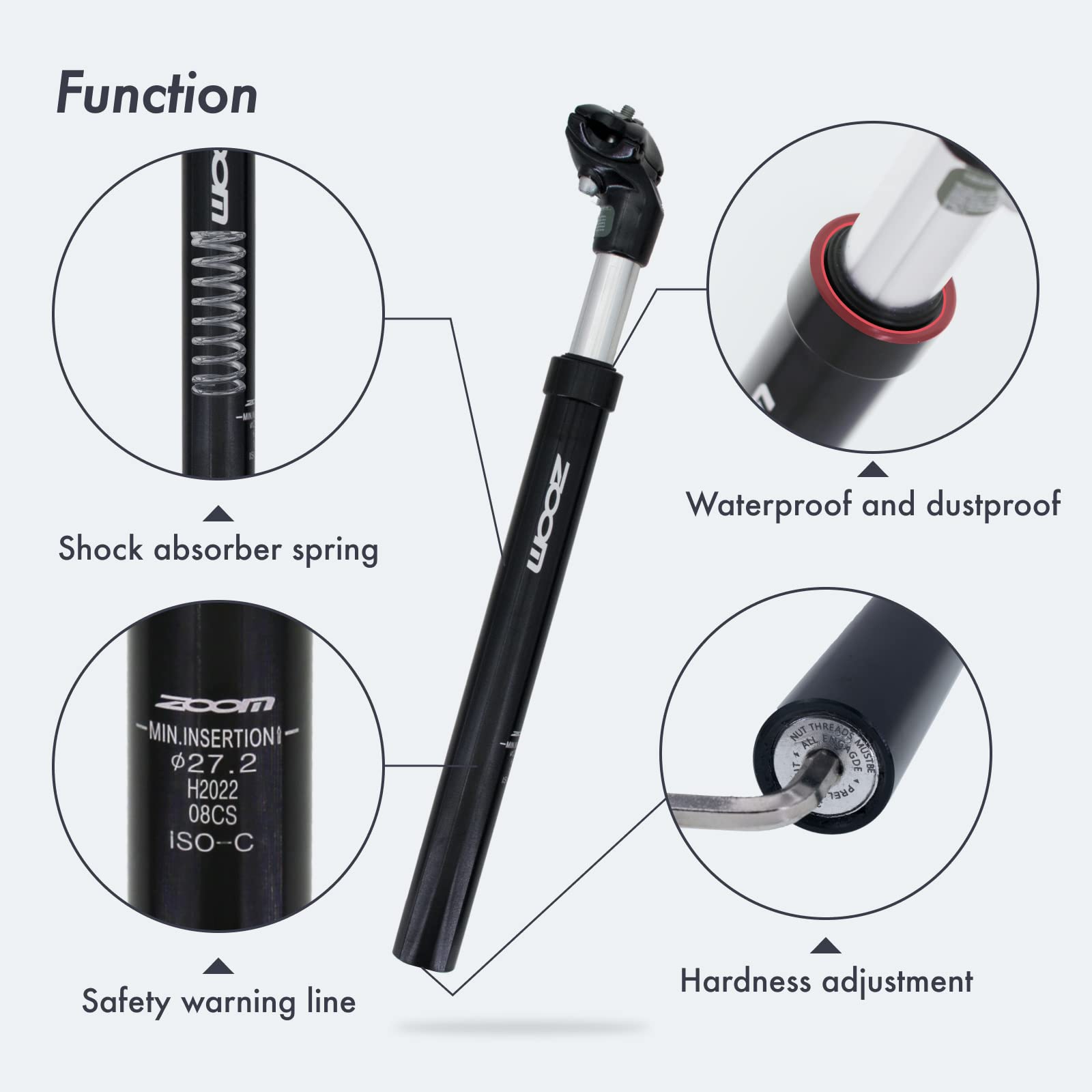 Djc Bike Suspension Seatpost Shock Absorber Damper Post 272 309 316 Mm, Lightweight Aluminum Body (Full Silver Color, 316Mm)