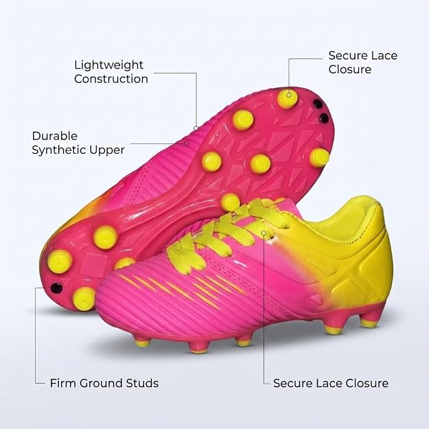 Vizari Liga Kids Wide-Fit Firm Ground (FG) Soccer & Flag Football Cleats – Pink/Yellow