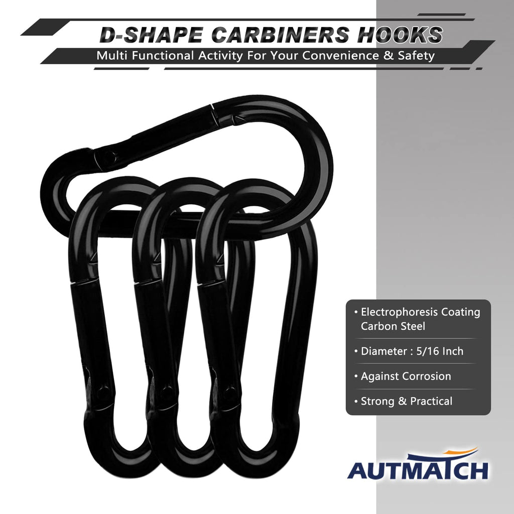 Autmatch Carabiner Clips, 3'' Carbon Steel Spring Snap Hook Caribeener Clips Buckle Pack Grade Heavy Duty Carabiners Quick Link