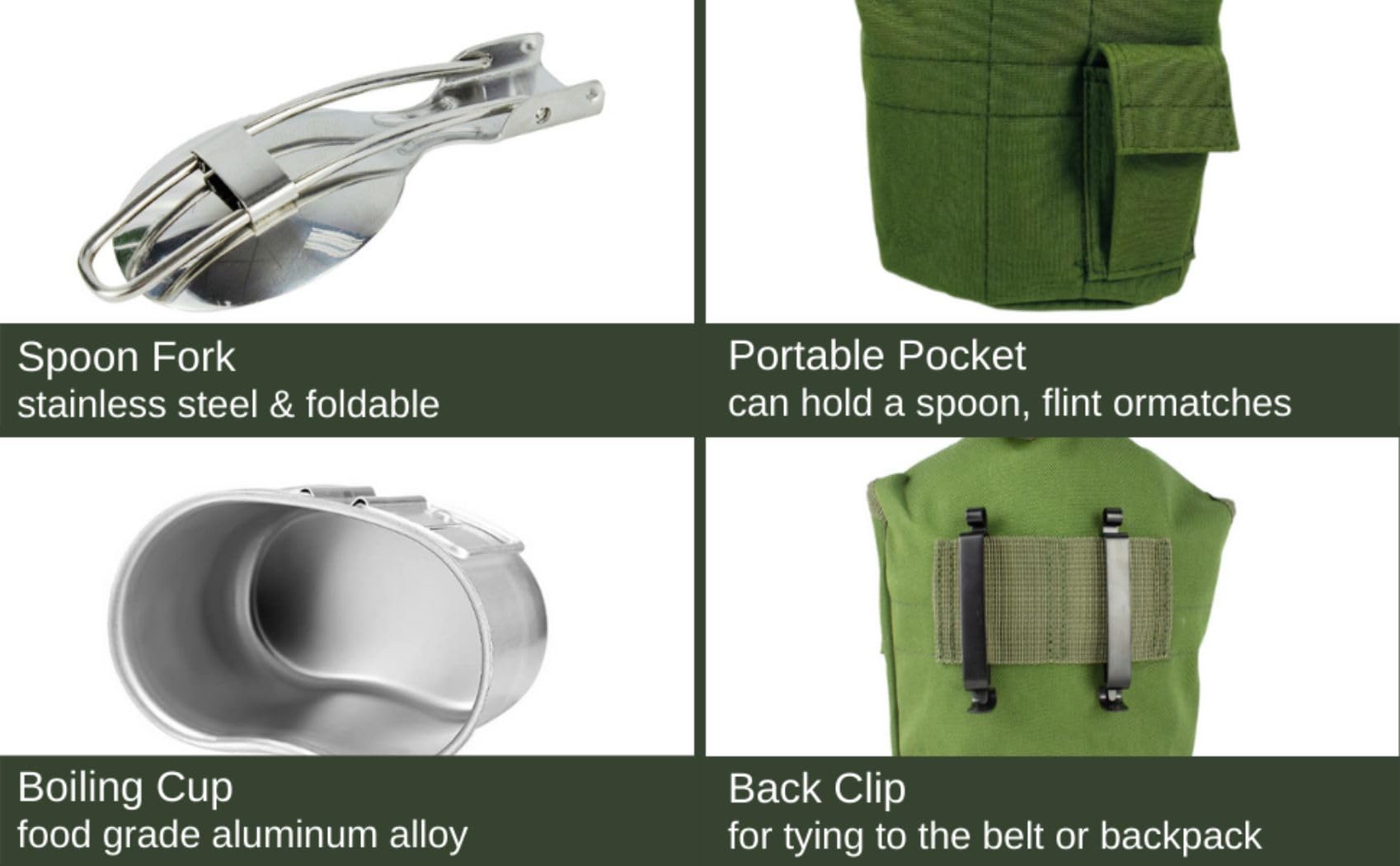 Begrit Military Canteen Army Canteen Wwii Us G.I. Style Canteen Kit With Aluminum Cup Stainless Steel Foldable Spoon Fork For Hi