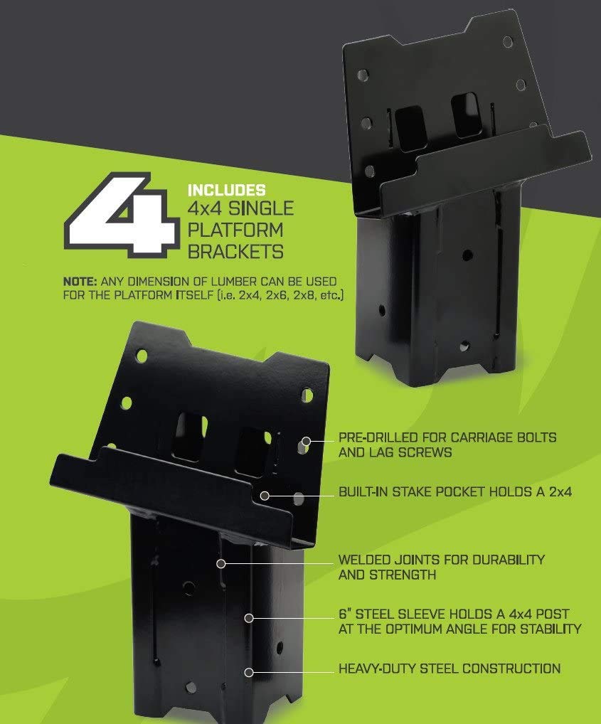 Hme High-Strength Welded Construction Durable Multi-Use Platform Brackets 4 Pack - For Use With Hunting Blinds, Play Sets, Tree