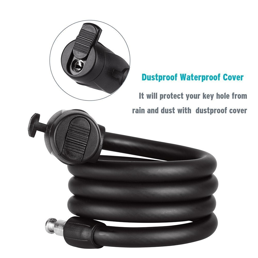 Titanker Bike Locks With Keys, Bike Lock Cable 4 Feet Coiled Secure Bike Cable Lock With Mounting Bracket, 12 Inch Diameter