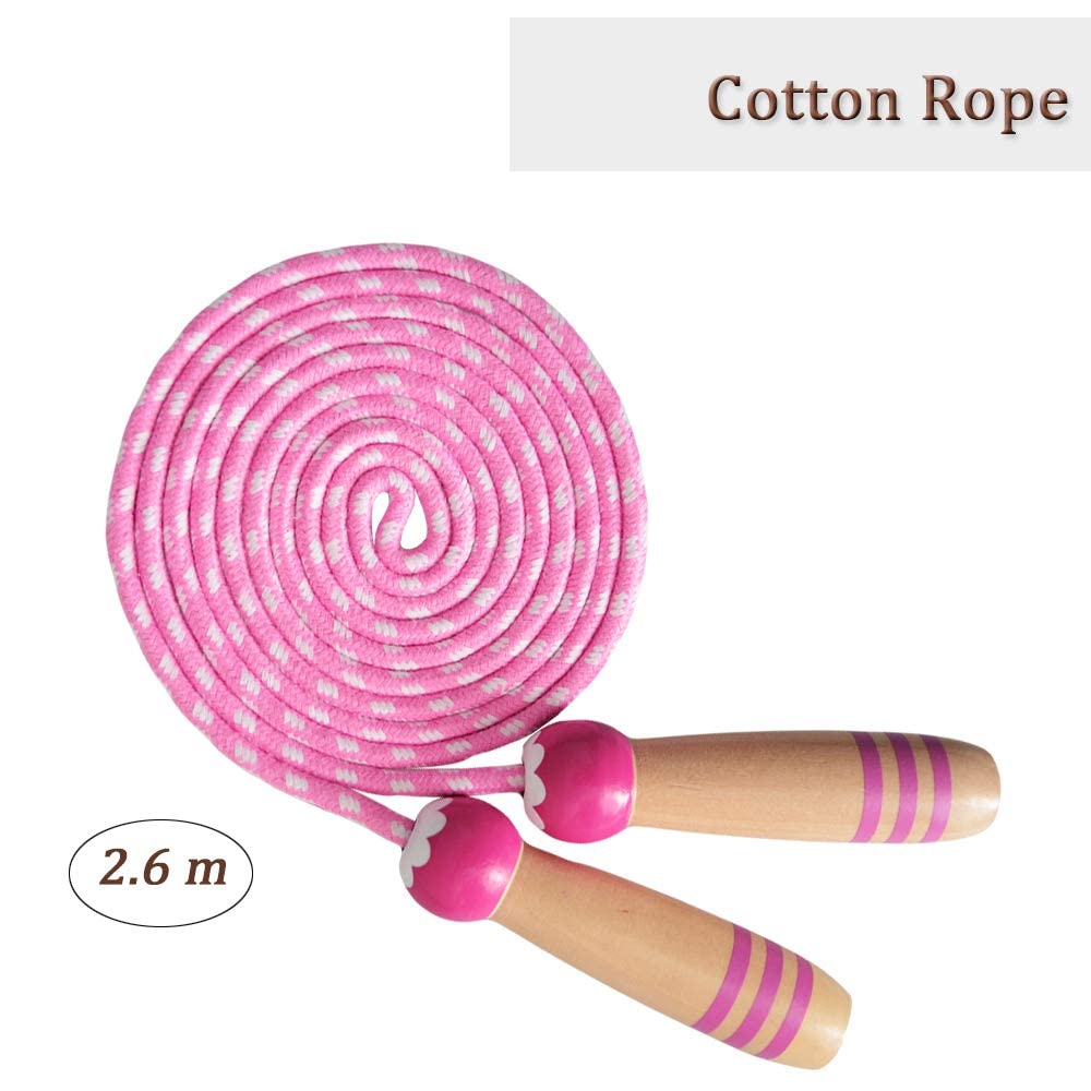 2 Pcs Jumping Rope For Kids, Lorvain Adjustable Skipping Ropes With Wooden Handle Cotton Braided For Boys Girls Jumping Ropes, F