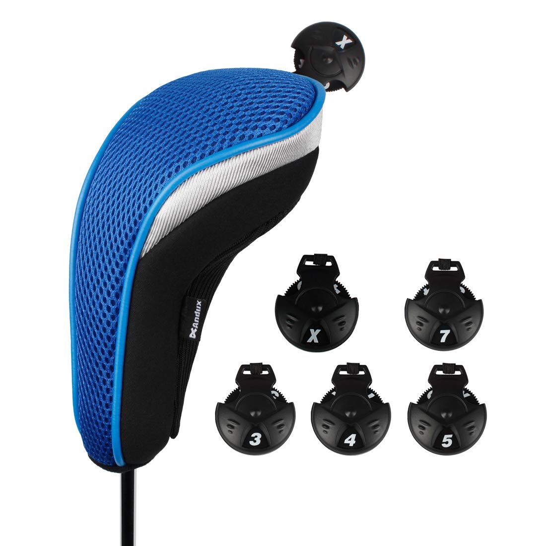 Andux 6Pcs/Set Golf Hybrid Club Head Covers And Wood Club Head Covers (3 Hybrid Covers + 3 Wood Covers) Black/Blue