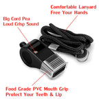 Hipat Whistle, 2 Packs Sports Whistles With Lanyard & Mouth Grip, Loud Crisp Sound, Black Plastic Whistles