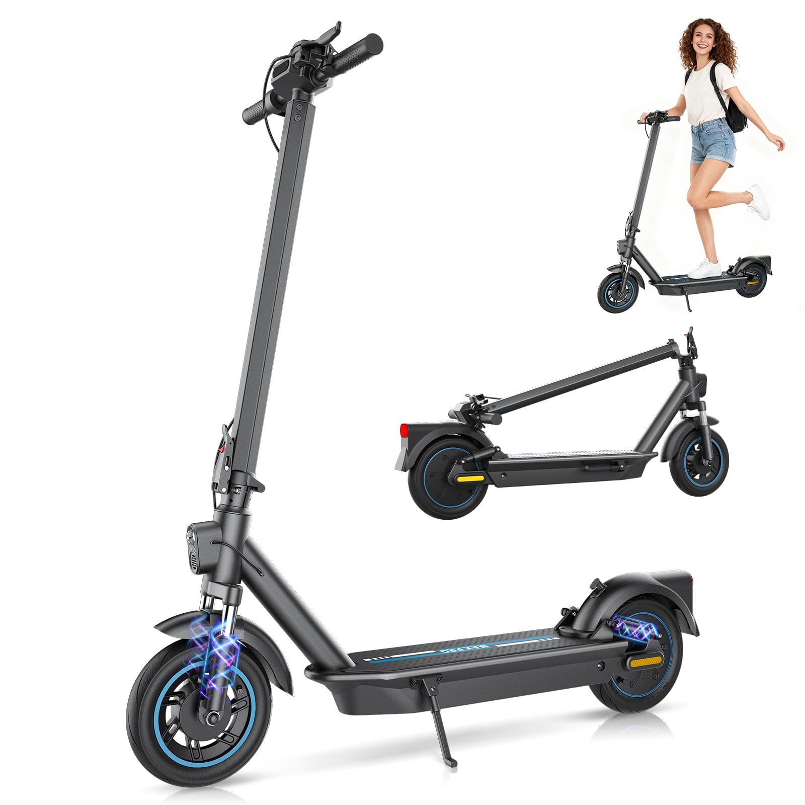 Electric Scooter,28 Mile Range Double Shock Absorption System,10   Solid Tires,Up to 25MPH,500W Powerful Motor,540W/H Foldable E